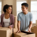Couple unpacking in their new Lexington, KY apartment