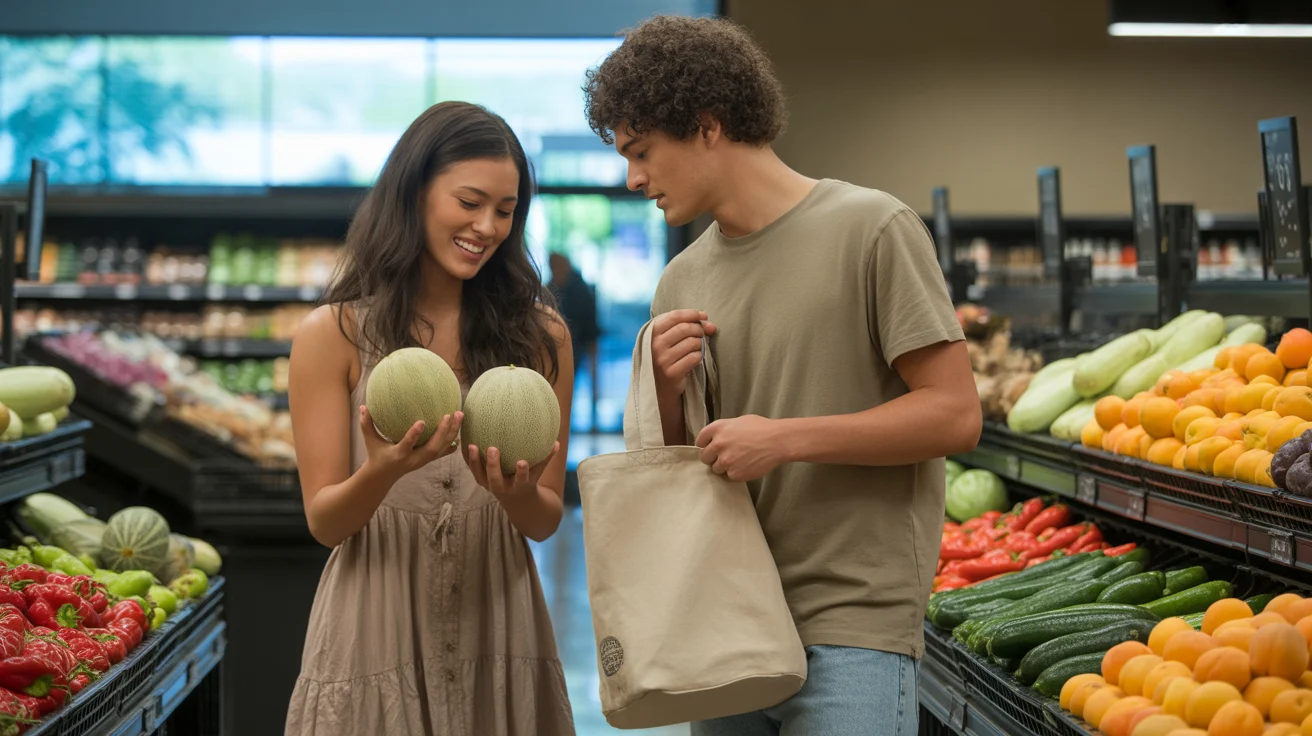 Couple shopping for produce in West Valley City grocery store