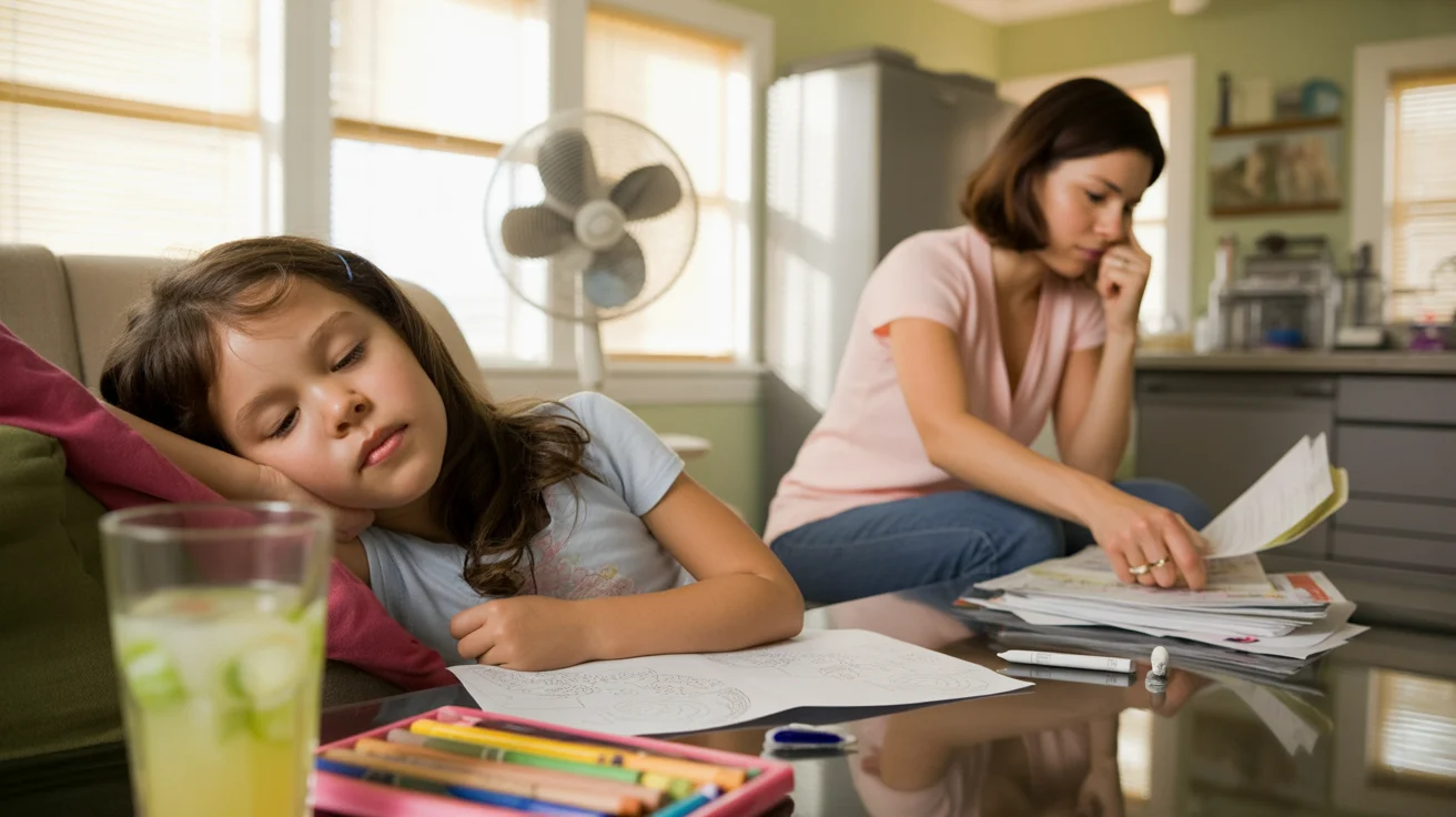 Young girl napping on living room couch under ceiling fan in Charlotte home