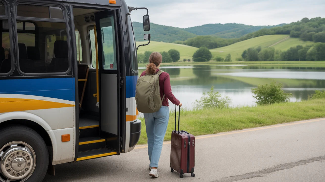 A person arrives in Clermont, FL by bus, ready to start a new chapter surrounded by nature.