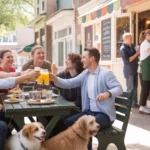 Friends enjoying brunch together on the patio of a cozy cafe in Gastonia, NC