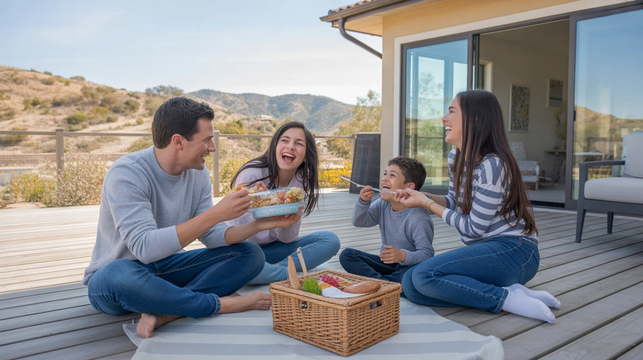 Family enjoying an affordable new home with a view in Murrieta, CA