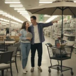Couple shopping for patio furniture in home improvement store in Aurora, Illinois