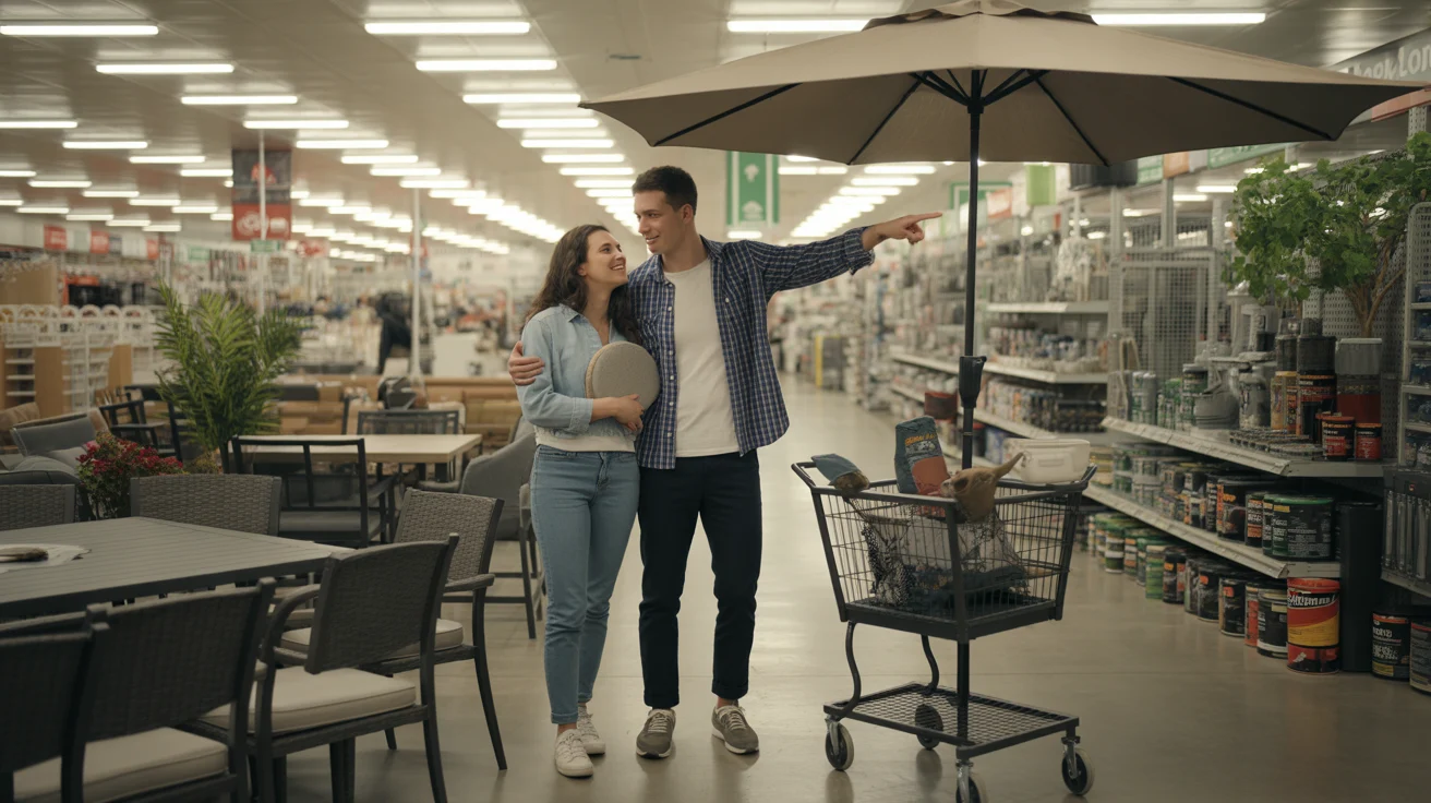 Couple shopping for patio furniture in home improvement store in Aurora, Illinois