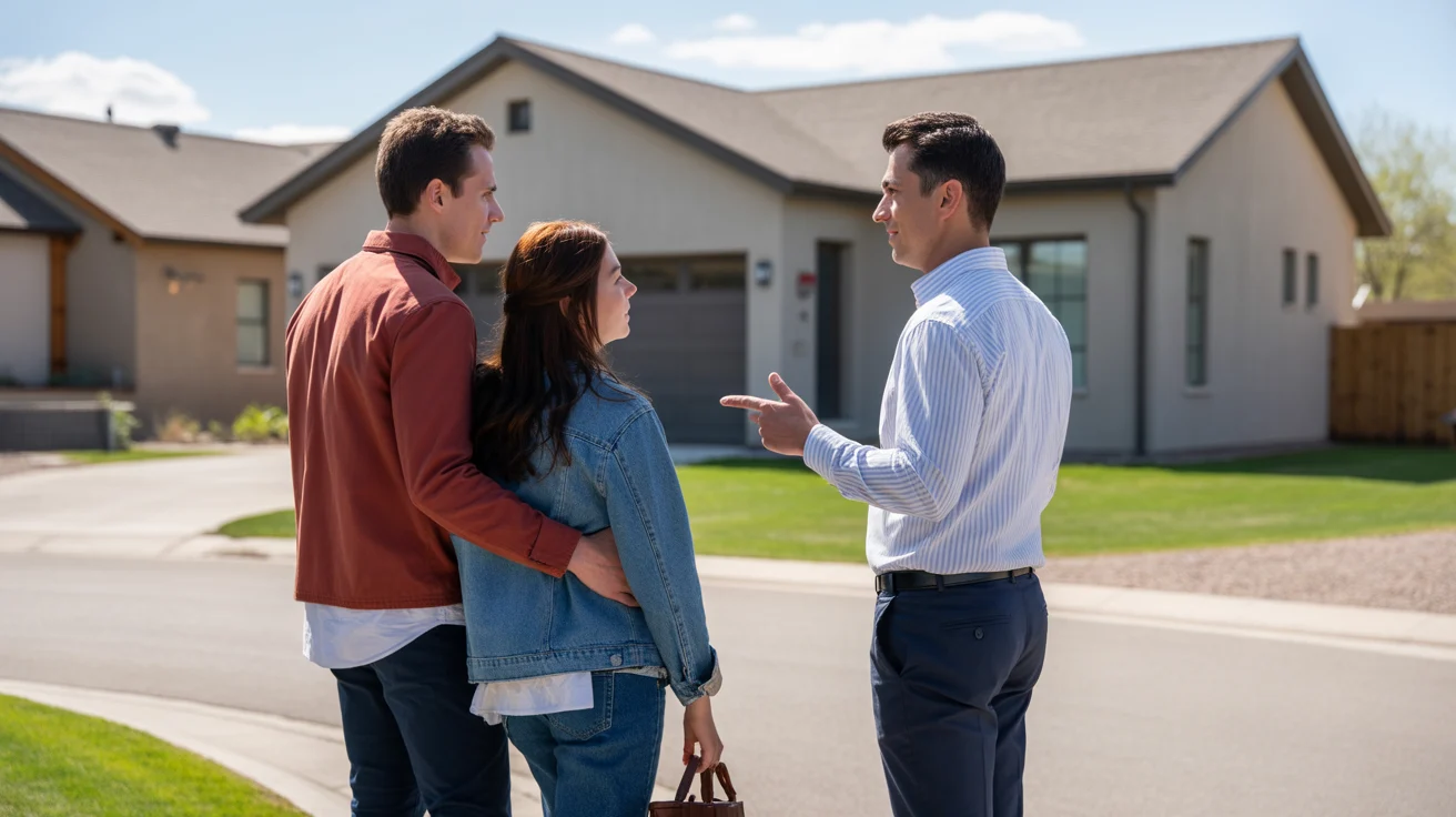 Couple tours an open house in a peaceful Centennial neighborhood