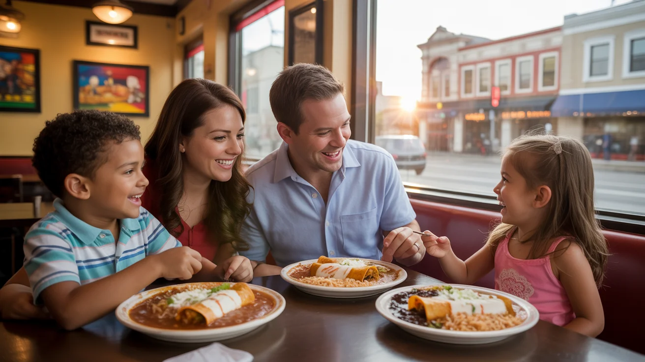 Family enjoying dinner together at local restaurant in San Marcos, Texas
