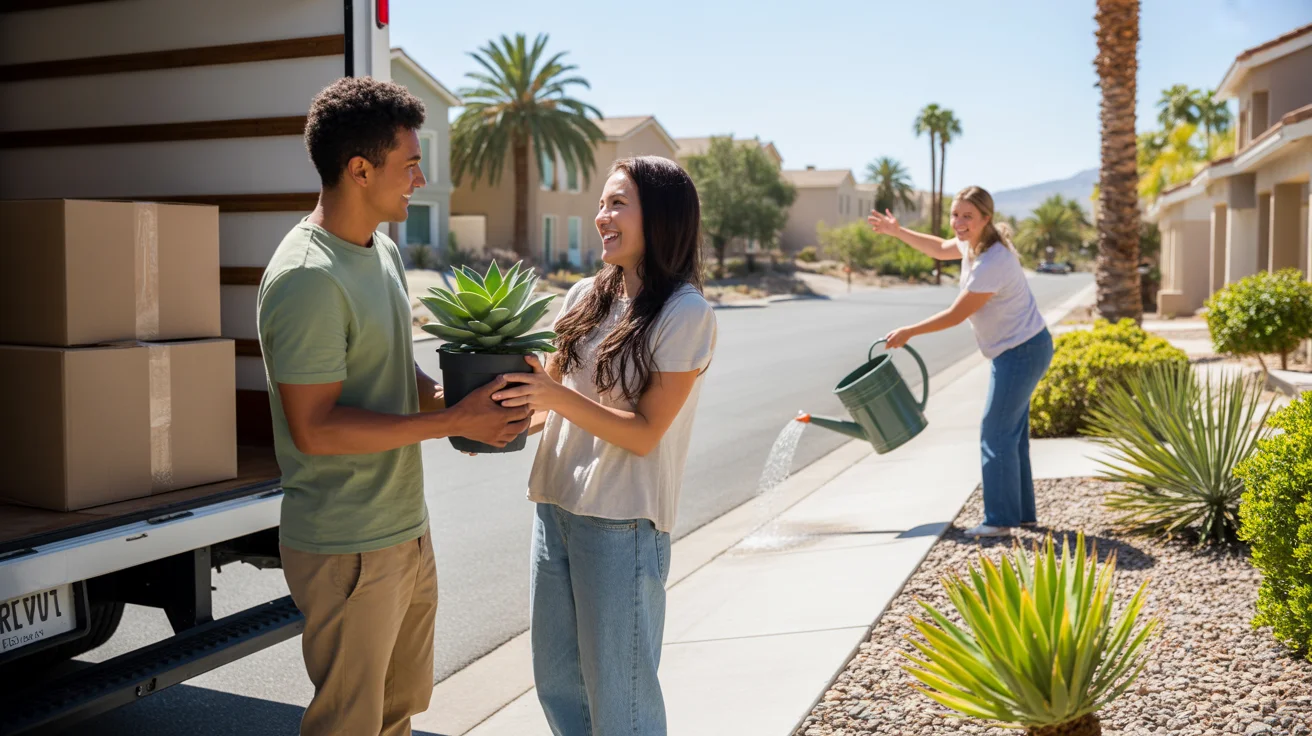 Couple unloading moving boxes at new condo in Paradise, NV