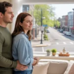 Couple touring a cozy apartment in Wheaton, IL