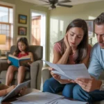 Family in Orange, CA living room looking concerned over summer utility bills