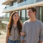 Couple admiring a modern Irvine condo with city views