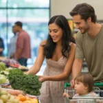 A couple grocery shops with their toddler in Fontana, CA
