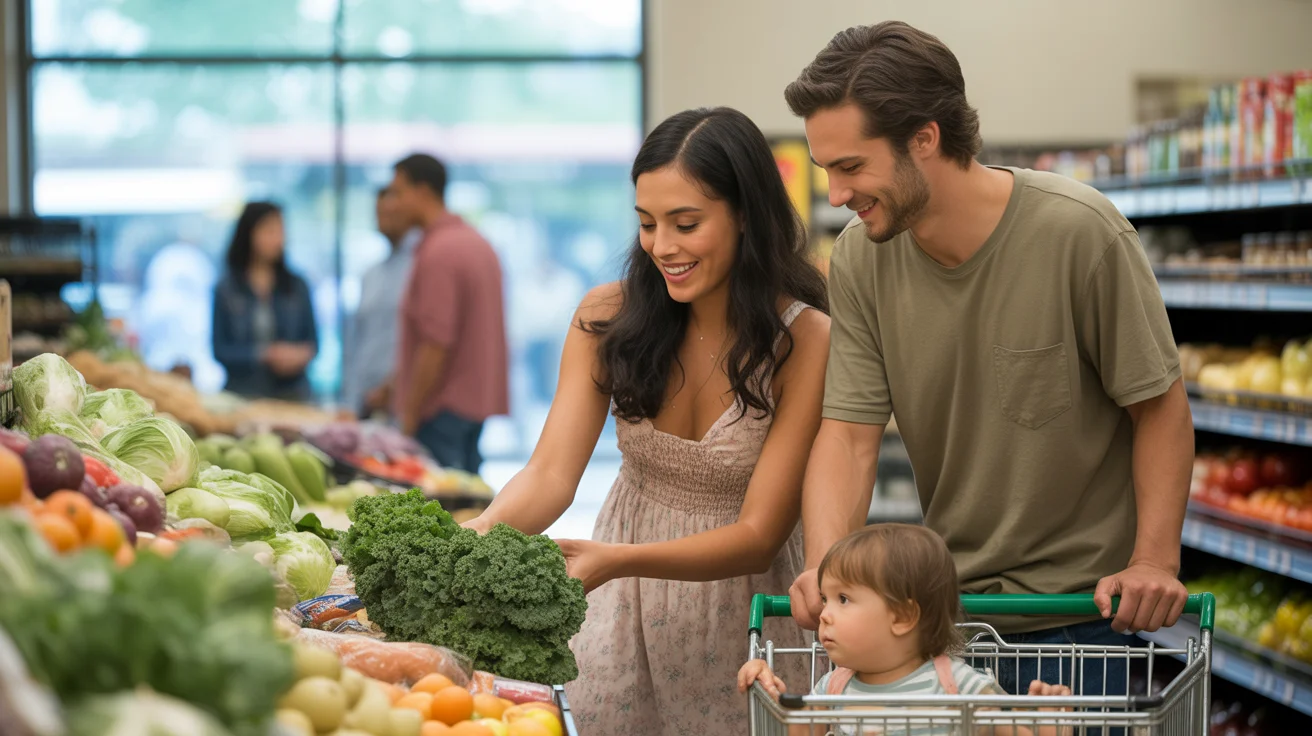 A couple grocery shops with their toddler in Fontana, CA