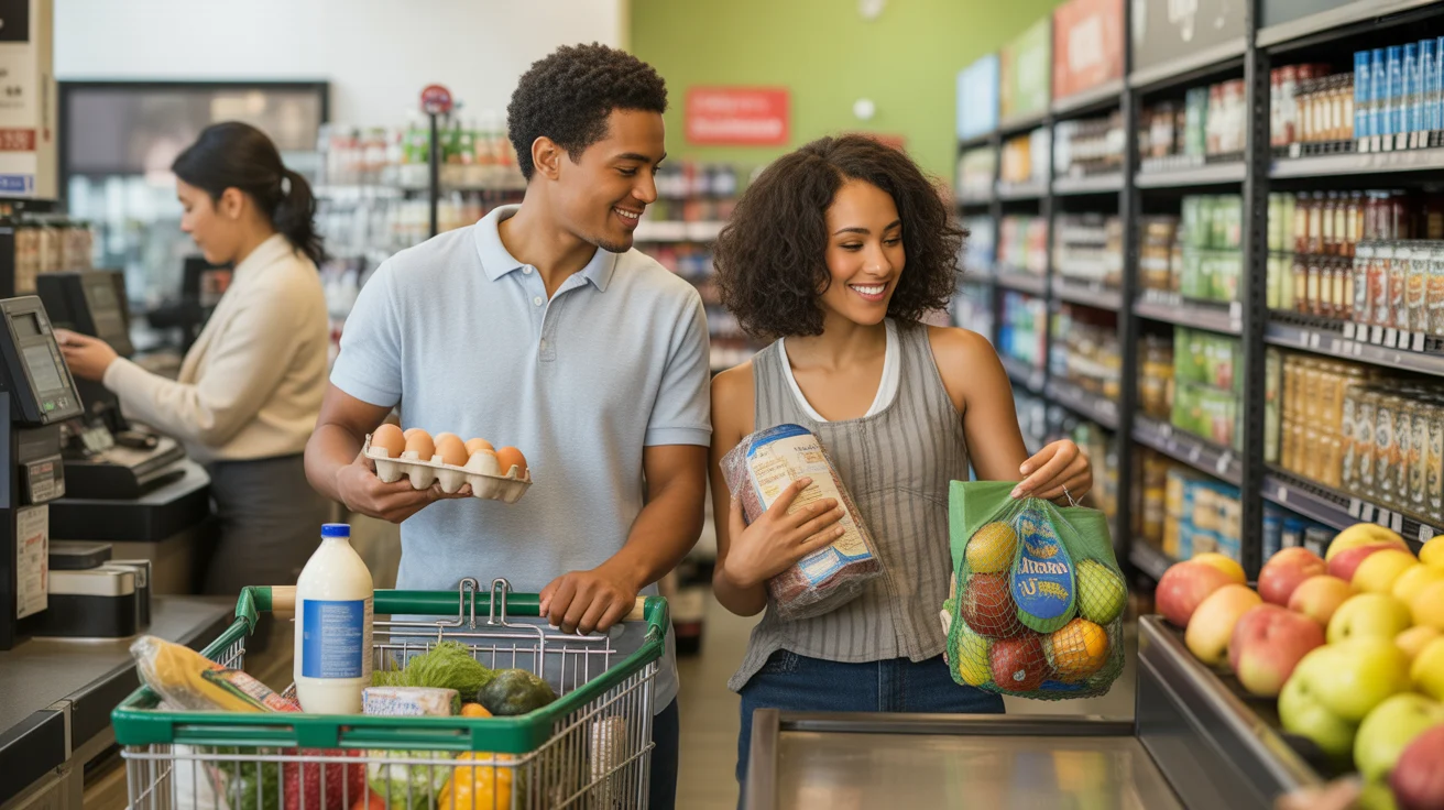 A couple grocery shopping together in Stonecrest, Georgia