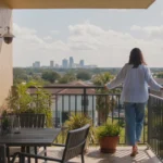 Person on apartment balcony in Lakeland, FL looking at skyline
