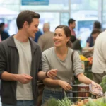 Couple shopping for groceries in local store in Cary, North Carolina