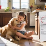 Girl playing with golden retriever on kitchen floor in New Braunfels, TX home