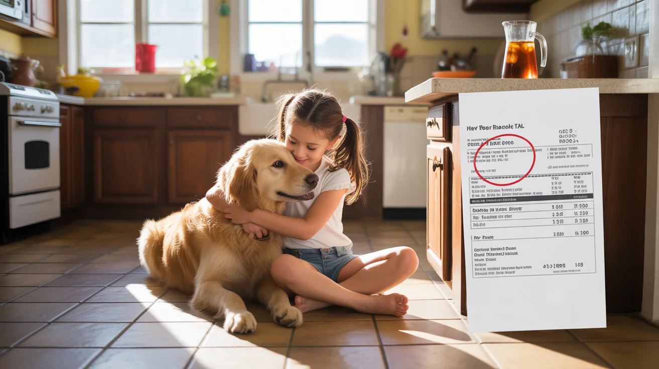 Girl playing with golden retriever on kitchen floor in New Braunfels, TX home
