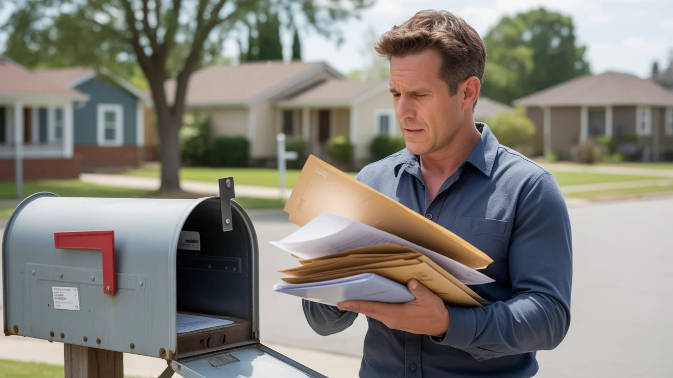 Man checking mail by community mailbox in Sunrise Manor neighborhood