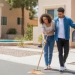Couple outside new townhome in Las Vegas