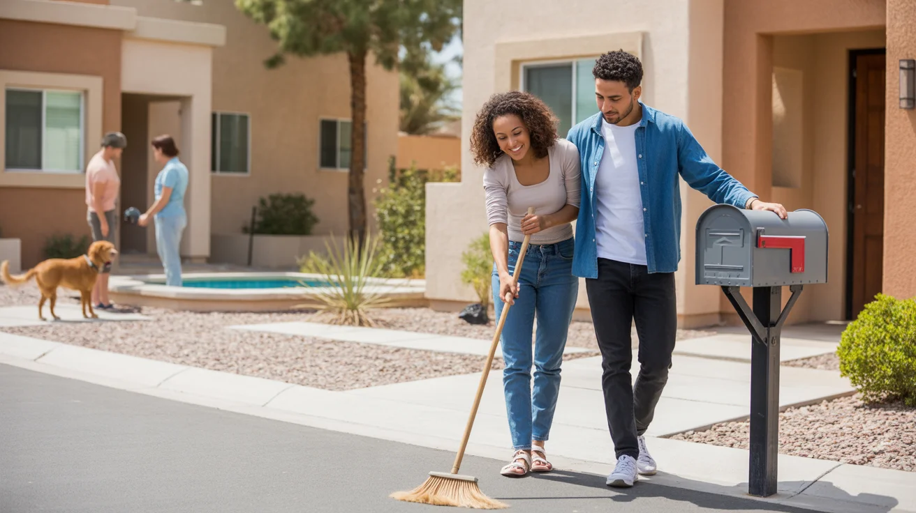 Couple outside new townhome in Las Vegas