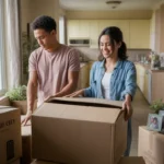 Couple unpacking after moving into an apartment in West Valley City, Utah