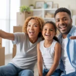 A family video chats with relatives from their new home in Brandon, Florida