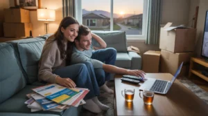 A couple in West Jordan budgets their internet and streaming costs in their new living room.