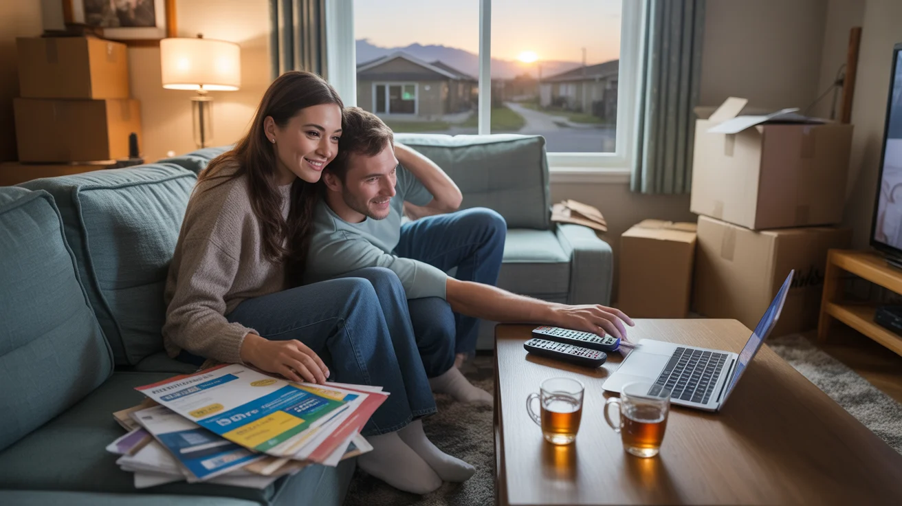 A couple in West Jordan budgets their internet and streaming costs in their new living room.