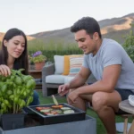 Couple enjoys evening on their patio garden in Chino Hills