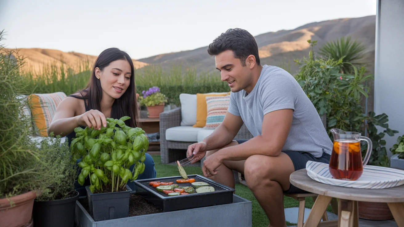 Couple enjoys evening on their patio garden in Chino Hills
