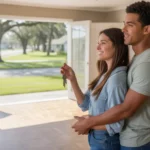 Couple standing in empty living room of new house in Brandon, FL