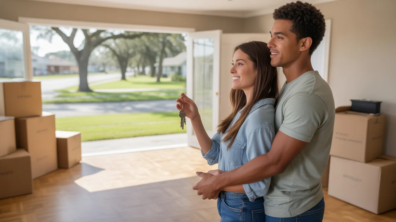 Couple standing in empty living room of new house in Brandon, FL
