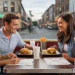 A family of four enjoys a casual dinner together at a cozy diner in Naperville, IL