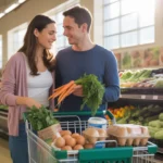Couple shopping for fresh produce in Apex grocery store