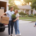 A couple moves into their new home in Cary, NC at sunset.