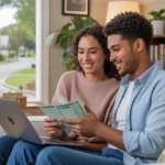 Couple reviews monthly budget in cozy Taylorsville living room
