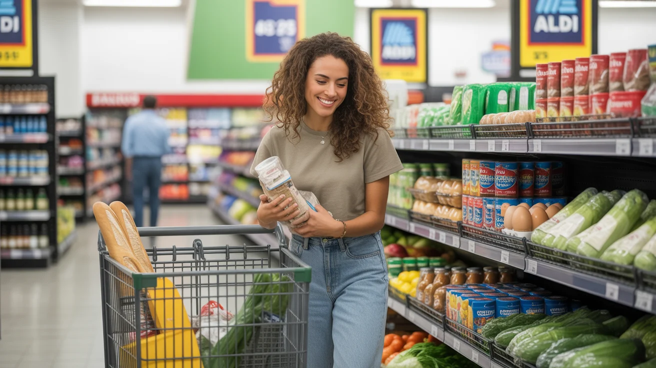 Woman shopping for affordable groceries at Aldi store in Bolingbrook, IL