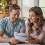 Couple reviewing affordable monthly budget in their new Georgetown, TX home