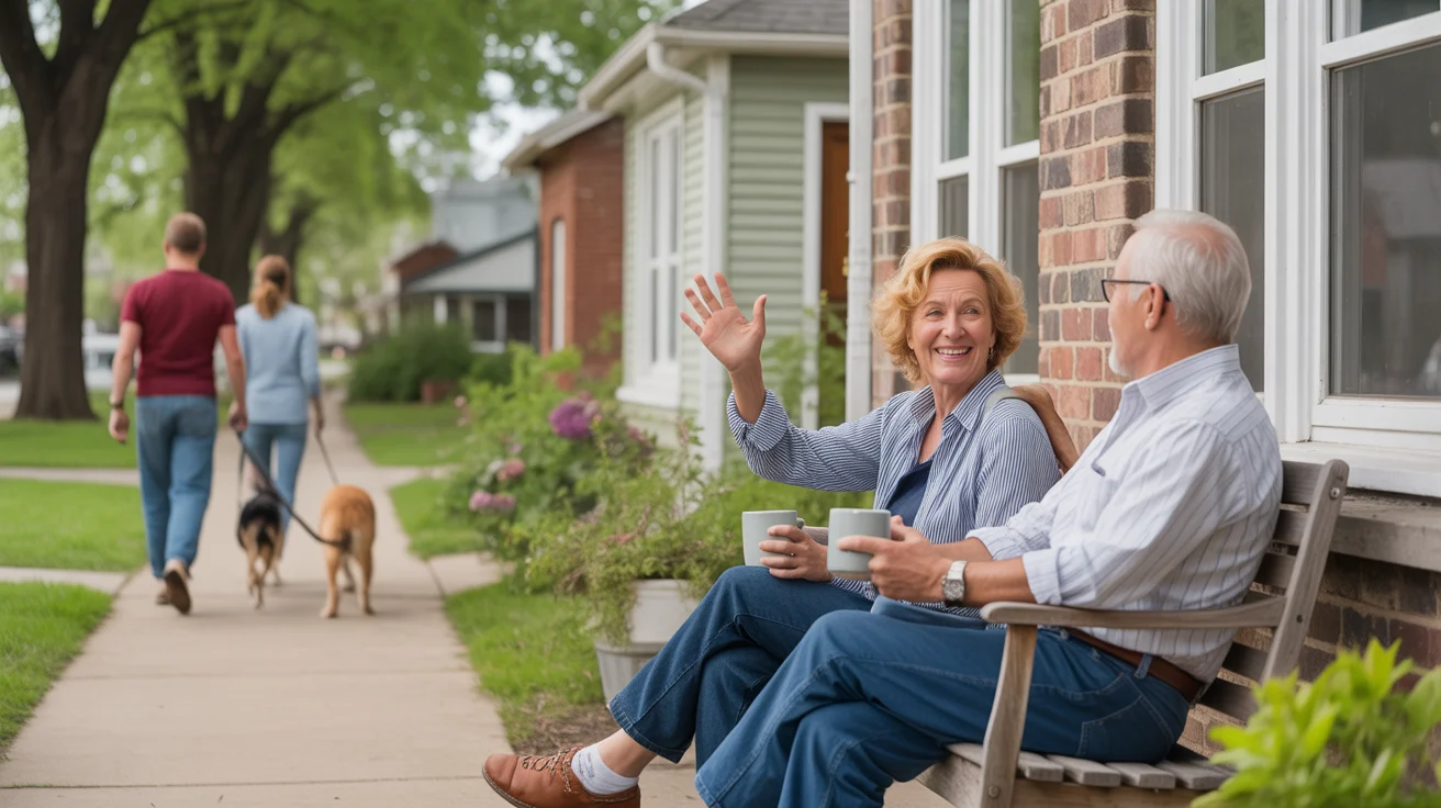Couple enjoying morning coffee on porch of Joliet home